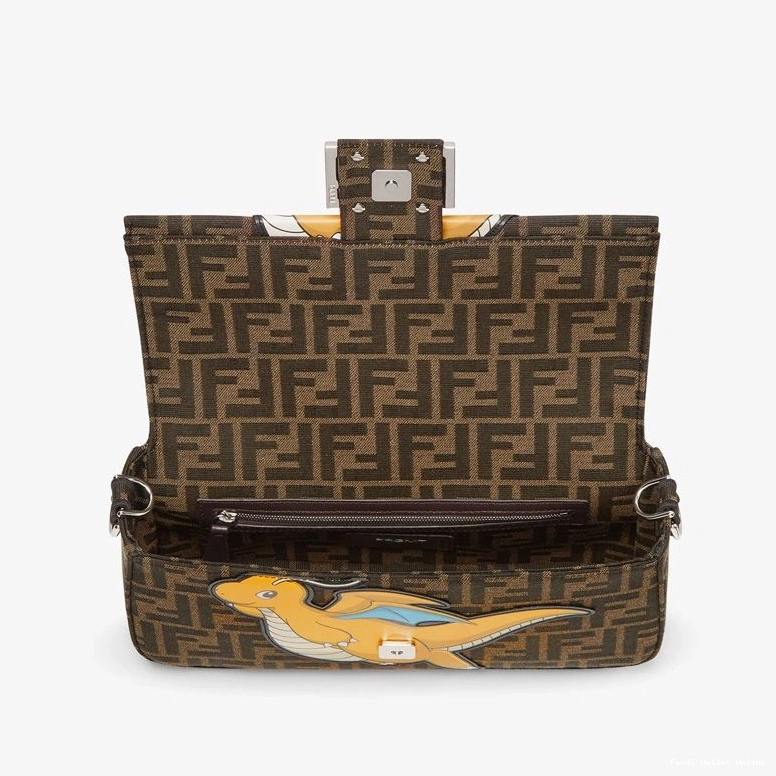 Affordable Medium Fabric Pokmon Fendi In FF Brown Motif Baguette Yellow Dragon Bag 0728